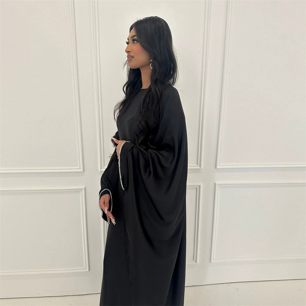 Eid Muslim Kaftan Satin Batwing Abaya Dubai Luxury Arabic African Dresses Abayas For Women Caftan Marocain Robe Femme Musulmane