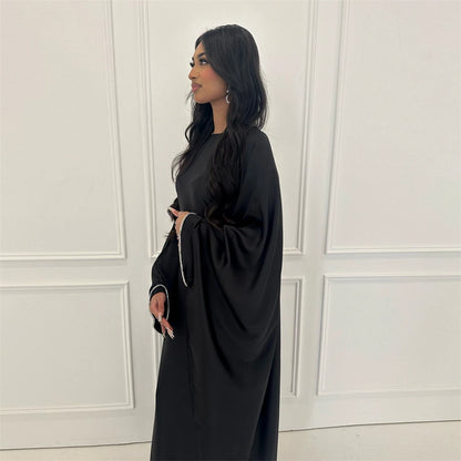 Eid Muslim Kaftan Satin Batwing Abaya Dubai Luxury Arabic African Dresses Abayas For Women Caftan Marocain Robe Femme Musulmane