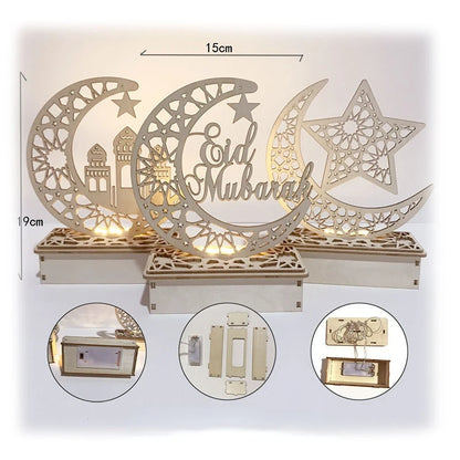 Ramadan Kareem LED Wooden Lantern Eid Mubarak Decoration for Home 2023 Islamic Muslim Party Supply Eid Al-Fitr Ornaments Lantern