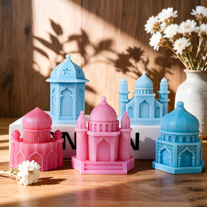 Ramadan Lantern Silicone Mold 3D Mosque Castle Candle Mold Eid Mubarak Islamic Plaster Gypsum Wax Resin Soap Making DIY Ornament