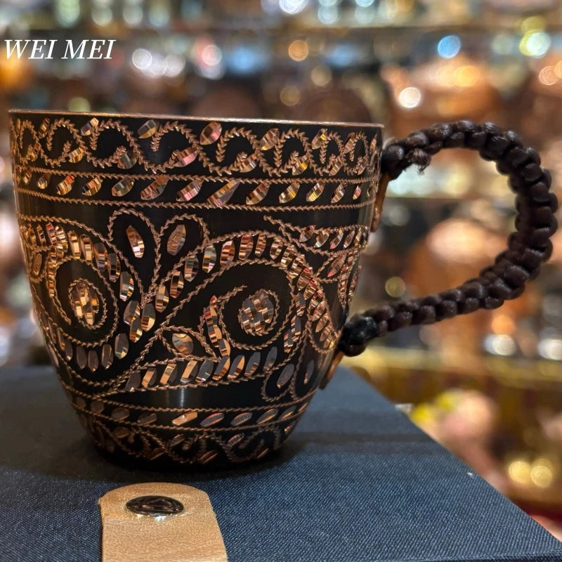Vintage Pure Copper Coffee Mug,Breakfast Milk Cup,Friends Unique Gifts Handcrafted Carving Art Texture Home Tea Cup Tableware