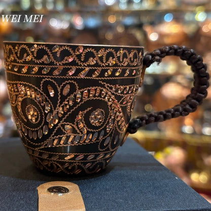 Vintage Pure Copper Coffee Mug,Breakfast Milk Cup,Friends Unique Gifts Handcrafted Carving Art Texture Home Tea Cup Tableware