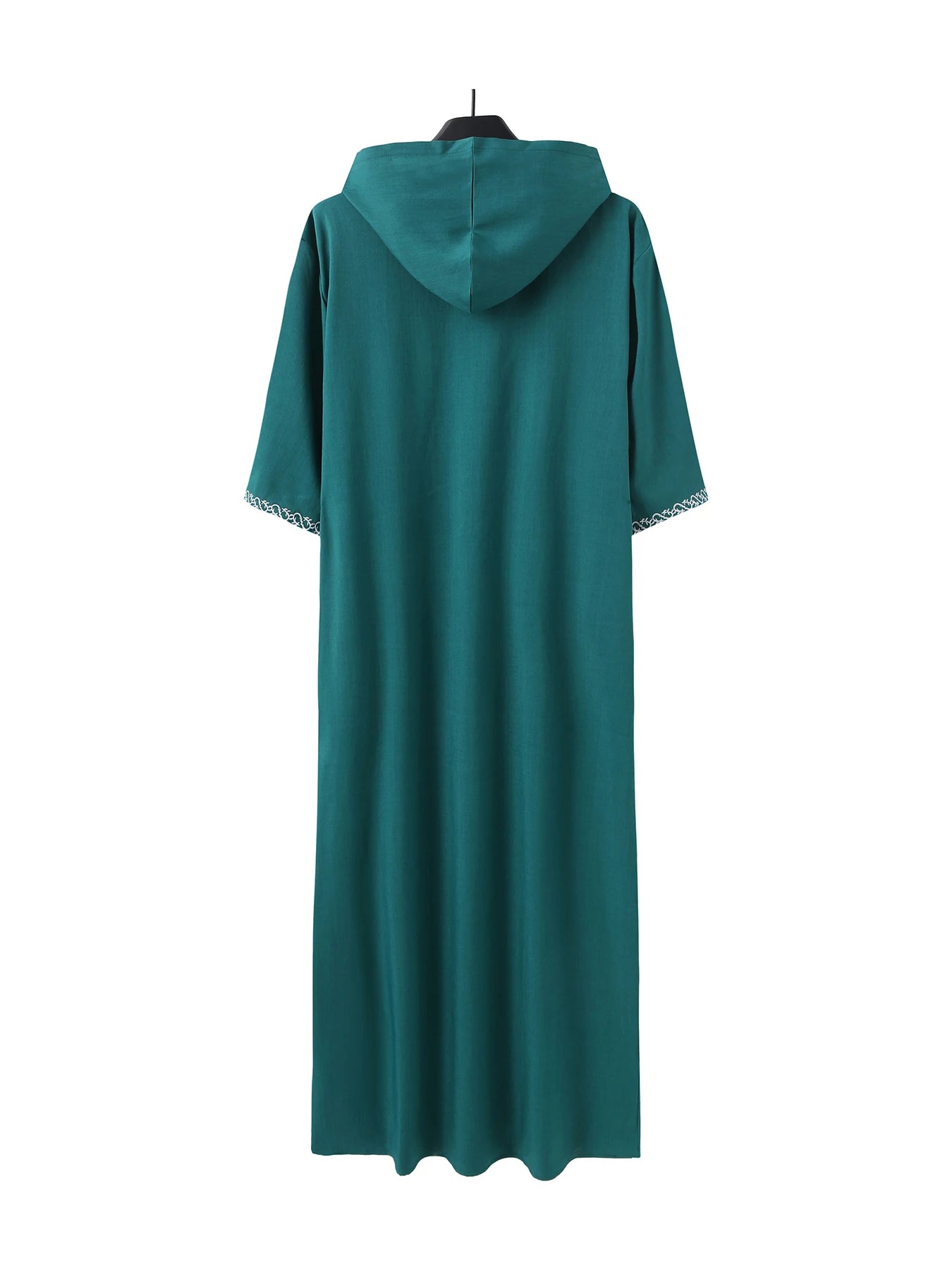 Short-sleeved, hooded, embroidered Muslim pocket Thobe, casual Arab style, traditional Gandoura prayer festival clothing for men