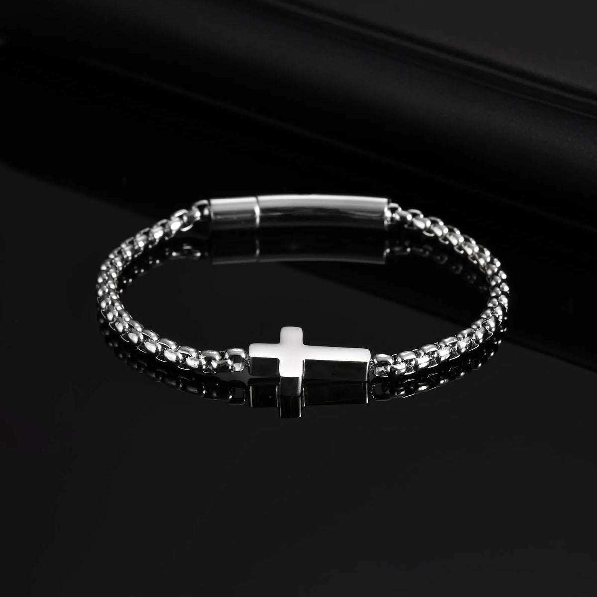 Cross Chains Link Bracelets for Men Boys,Stainless Steel Ball Chain Wristband,Stylish Jewelry Gift for Dad Husband