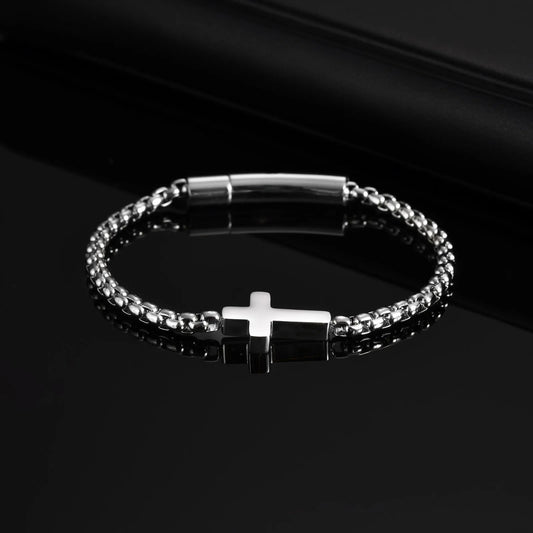 Cross Chains Link Bracelets for Men Boys,Stainless Steel Ball Chain Wristband,Stylish Jewelry Gift for Dad Husband