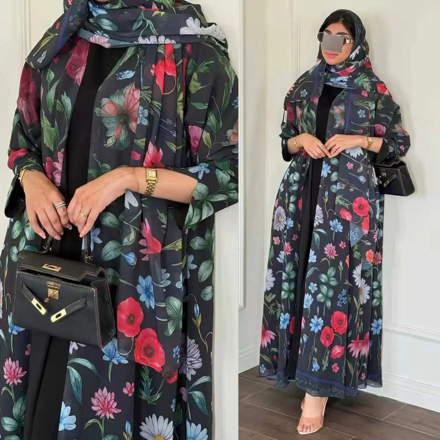 Flower Print Eid – The Open Cardigan Khimar Set for the Muslim Woman in America