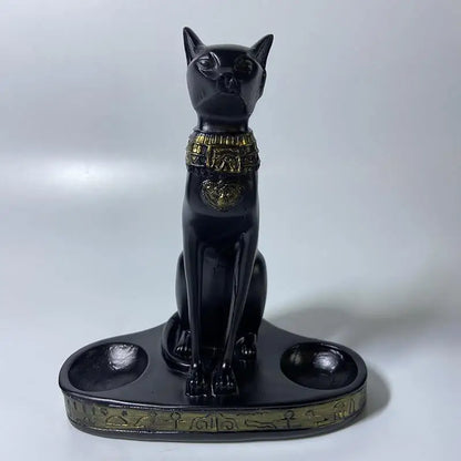 Anubis Cat Crystal Ball Stand – Egyptian Resin Statue for Sphere Display & Home Decor