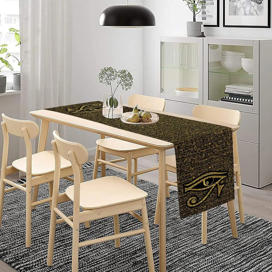 Eye of Horus Table Runner – Egyptian Linen Dining Decor for Parties & Weddings