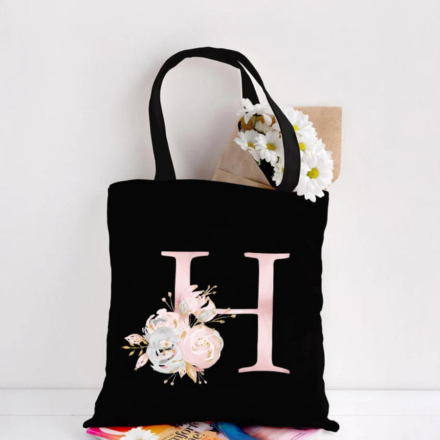 Her Letter, Her Bloom – Personalized Floral Initial Canvas Tote