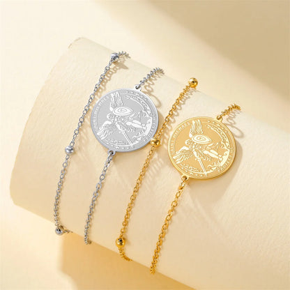 St. Michael Archangel Bracelet Stainless Steel Adjustable Link Chain Braided Rope Jewelry Protect Us Religious Amulet Christian