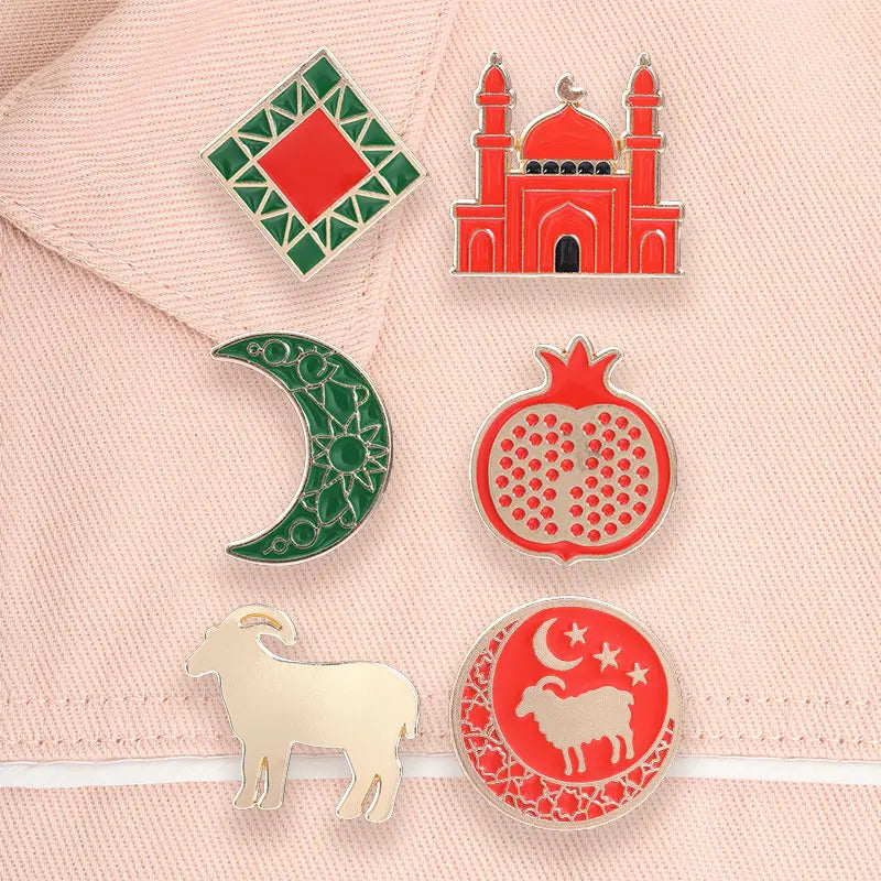 Eid al-Adha Islamic Culture Badge Enamel Pin Cartoon Ram Crescent Mosque Goat Pomegranate Brooch Fashion Bags Jewelry Accessory