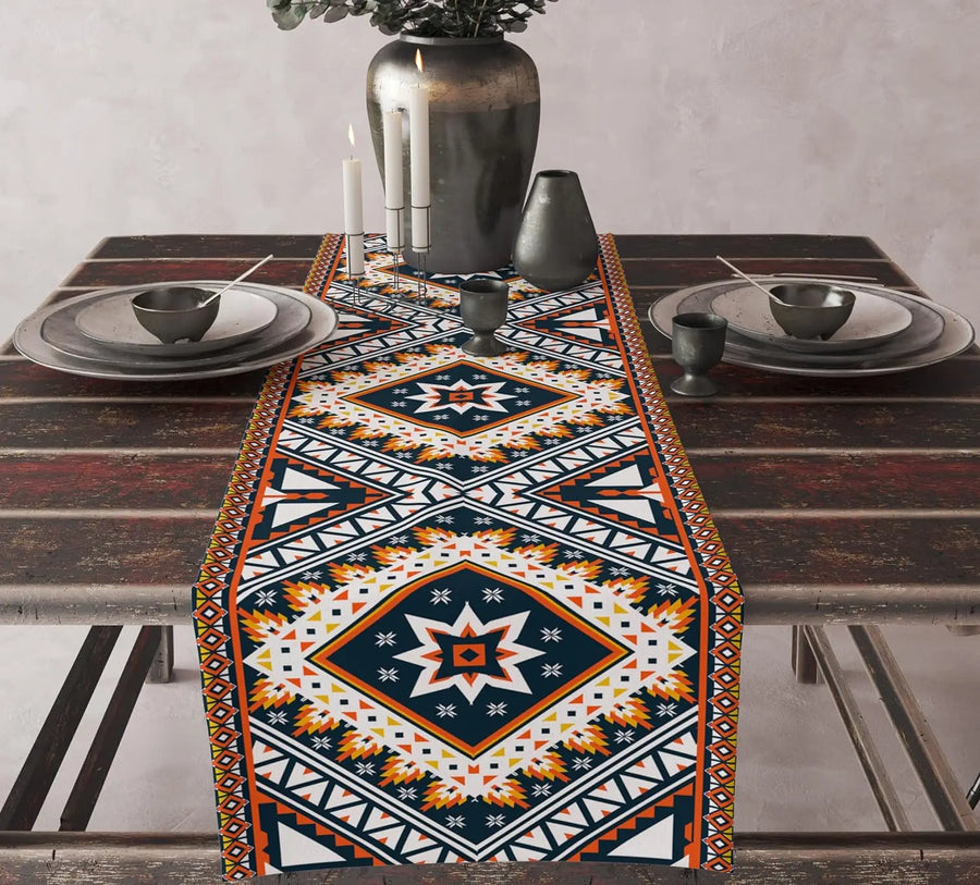 The Aztec Linen – Boho Abstract Geometric Table Runner