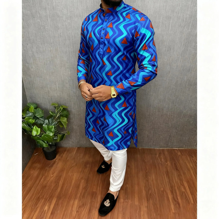The Digital Mirage – Men's Printed Mandarin Collar Kurta