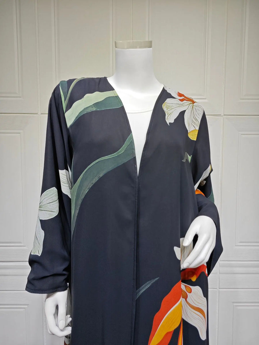 Floral & Feminine – The Print Cardigan Set with Hijab for the Muslim Woman in America