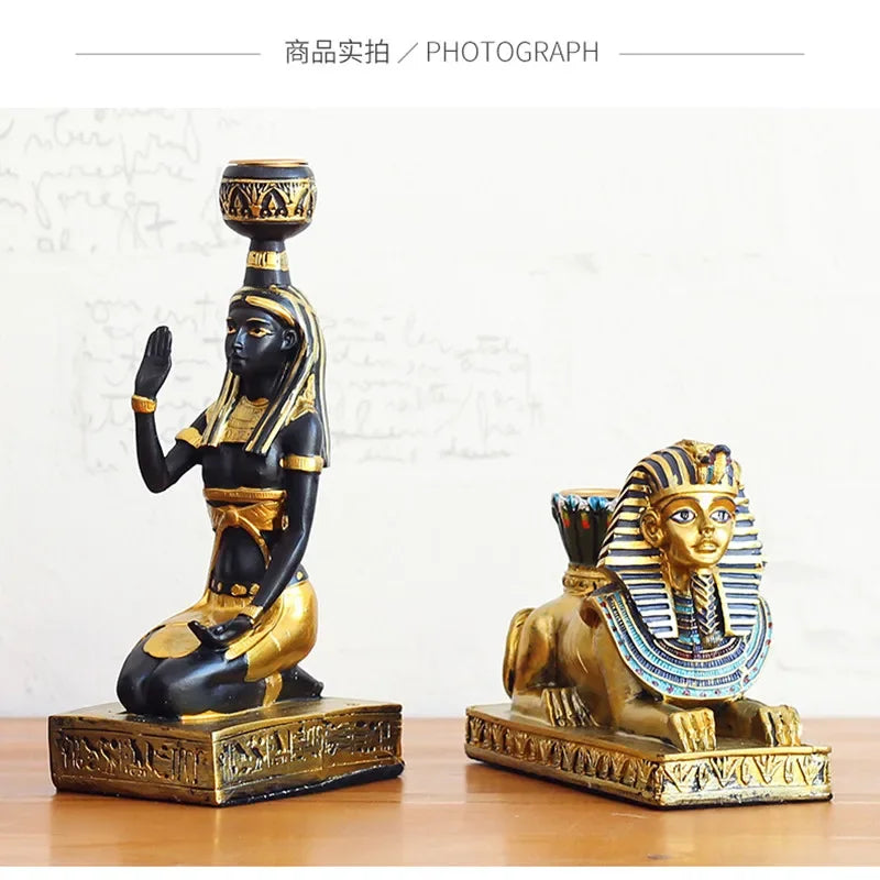 Egyptian Sphinx & Anubis Candleholder – Resin Candlestick, Retro Home Decor