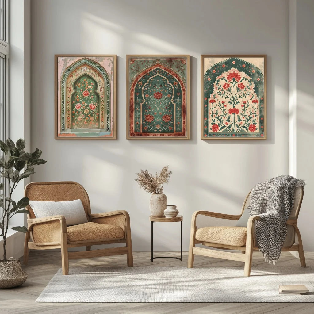 3-Piece Wreath Archway Muslim Canvas Print Eid Home Frameless Decorative Art Home Bar & Living Room Decor