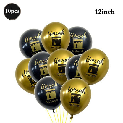Eid Mubarak Ramadan Kareem Party Black Gold Paper Plates Cup Napkins Mubarak Umrah Banner for Islamic Muslim Festival Decoration