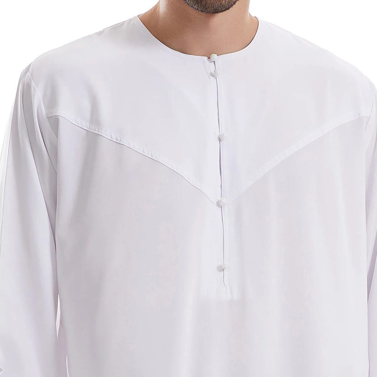 TH839 Men's Muslim Middle Eastern Men Long Sleeves Pure Color Buckle Robe Ramadan Eid Jubba Thobe