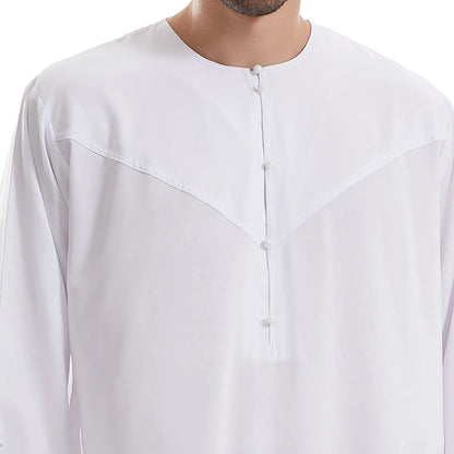 TH839 Men's Muslim Middle Eastern Men Long Sleeves Pure Color Buckle Robe Ramadan Eid Jubba Thobe