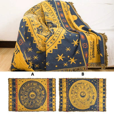 Retro Plaid Winter Cotton Linen Woven Line Blanket Sofa Towel Knit Thickened Warm Pad Mat Bohemian Boho Throw Travel Bedspread