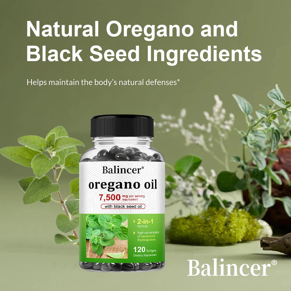 Oregano Oil 7,500 Mg, with Black Seed Oil for Immune Health, High in Carvacrol and Thymoquinone - Non-GMO