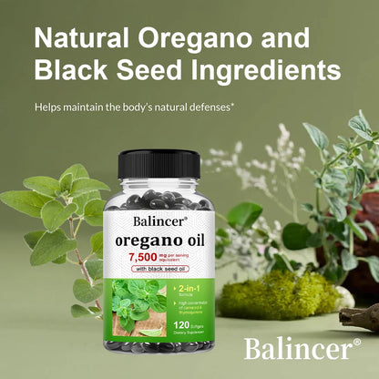 Oregano Oil 7,500 Mg, with Black Seed Oil for Immune Health, High in Carvacrol and Thymoquinone - Non-GMO