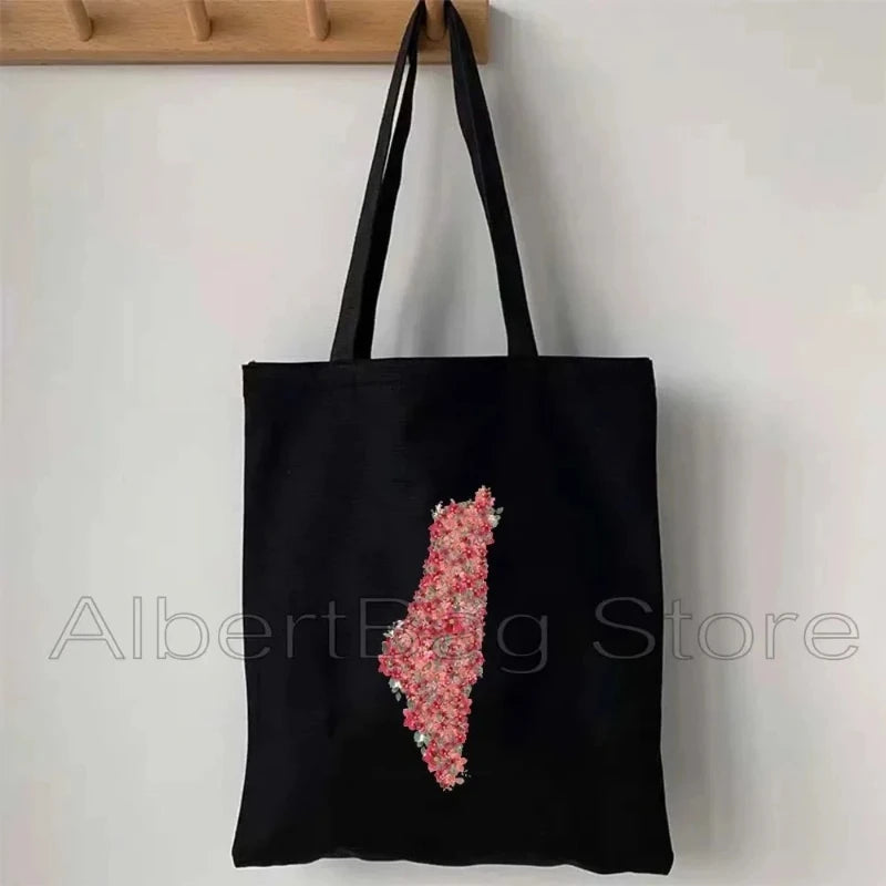 Heart Peace Floral – Arabic Calligraphy Al-Quds Keffiyeh Tote Bag