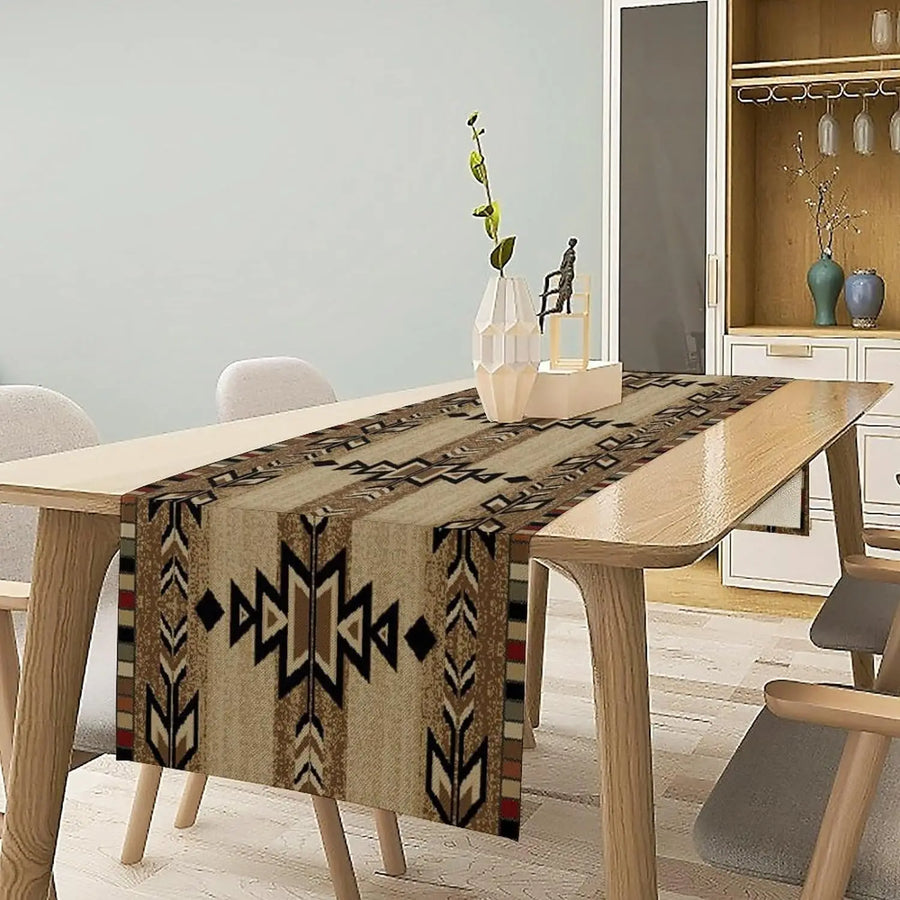 The Aztec Linen – Boho Abstract Geometric Table Runner