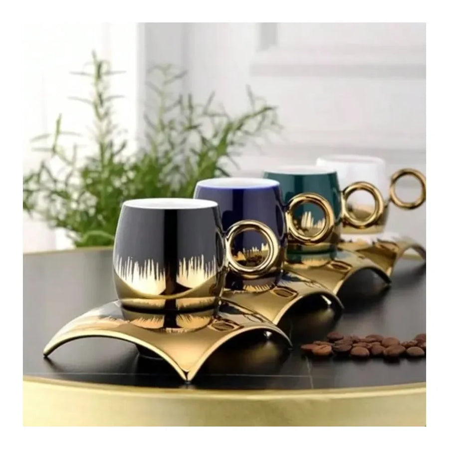 Finjan Arabia – 6-Piece Luxury Marble Ceramic Coffee Cup Set