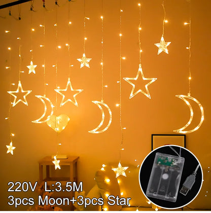 Moon Star Led Curtain Garland String Light EID Mubarak Ramadan Decorations 2025 Home Decor Islam Muslim Event Party Supplies