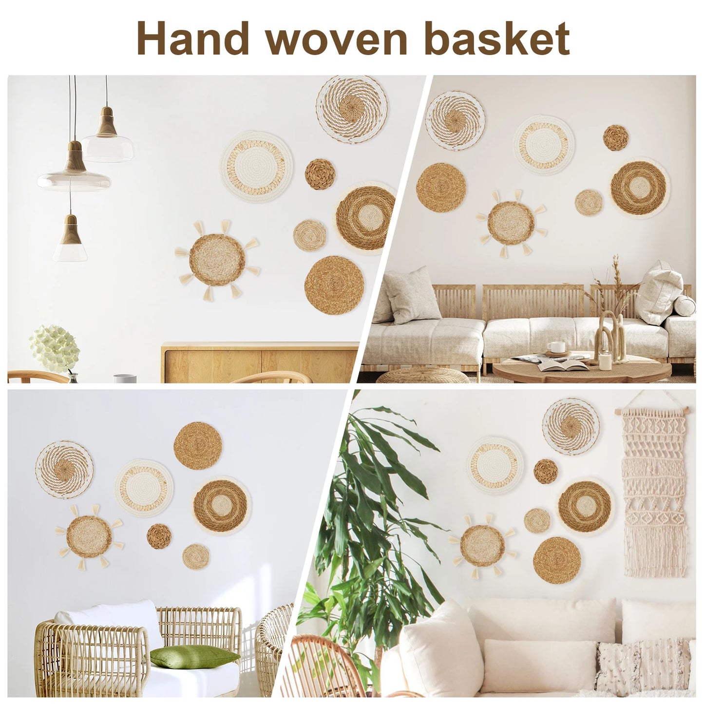 5/7Pcs Hanging Wall Basket Decor Boho Home Decorations Rattan Wall Decor Woven Rattan Seagrass Wall Decor Art Wall Hanging