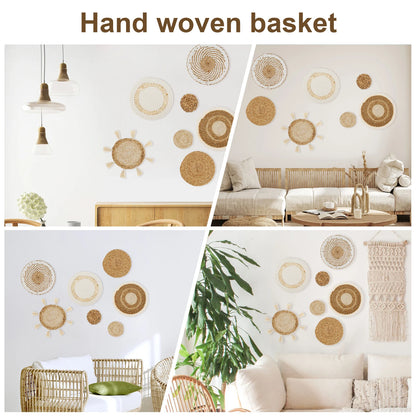5/7Pcs Hanging Wall Basket Decor Boho Home Decorations Rattan Wall Decor Woven Rattan Seagrass Wall Decor Art Wall Hanging