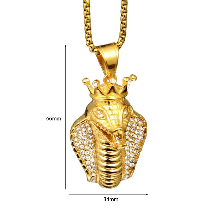 Iced Out Egyptian Ankh & Eagle Pendant – Stainless Steel Pharaoh Necklace for Men & Women