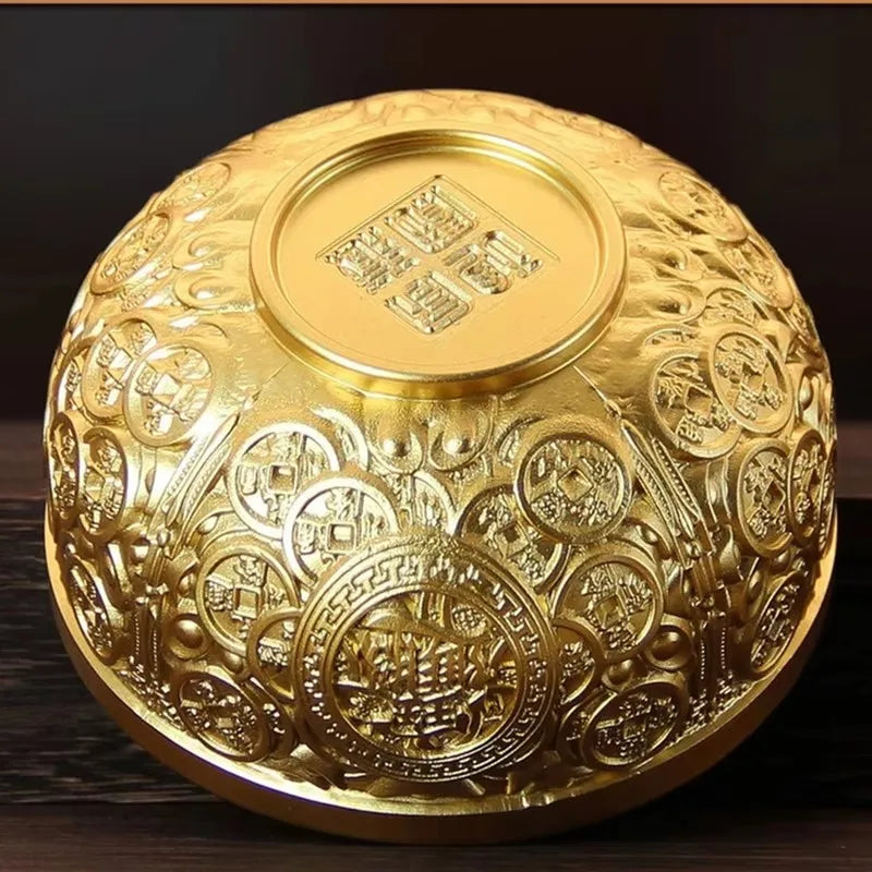 Engrave Bronze Copper Drinking Bowl Auspicious Tibetan Holy Water Milk Tea Cup Golden Buddhist 10 cm Bowl Home's Gift Decorative