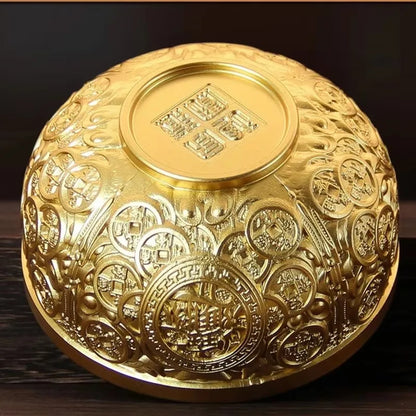 Engrave Bronze Copper Drinking Bowl Auspicious Tibetan Holy Water Milk Tea Cup Golden Buddhist 10 cm Bowl Home's Gift Decorative