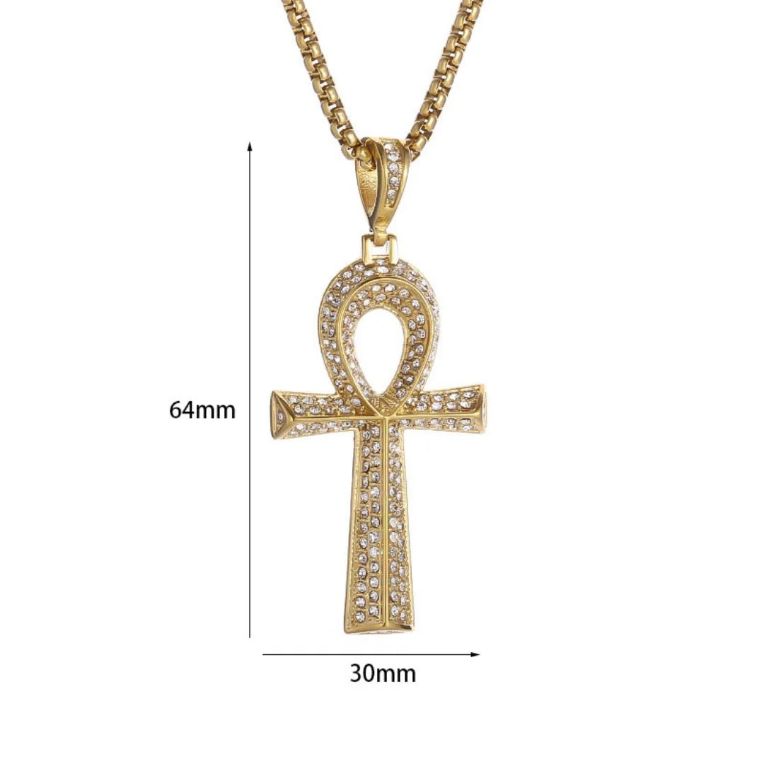 Gold Ankh Cross Pendant – Stainless Steel Key of Life Necklace for Men & Women