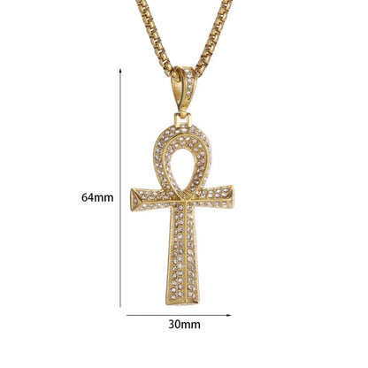 Gold Ankh Cross Pendant – Stainless Steel Key of Life Necklace for Men & Women