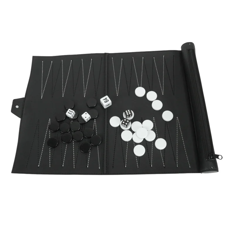 【AA04】Roll Up Backgammon Sets Portable Travel Board Game Set For Adults And Kids Foldable PU Classic Chess Board Roll-Up Easy In