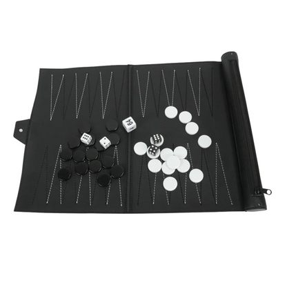 【AA04】Roll Up Backgammon Sets Portable Travel Board Game Set For Adults And Kids Foldable PU Classic Chess Board Roll-Up Easy In