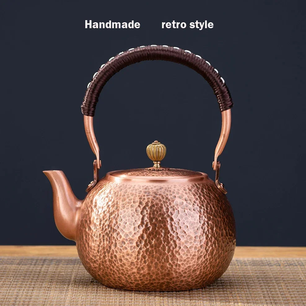 600/1200/1600ml Pure Copper Boiling Tea Kettle Retro Style Handmade Copper Pot Large Capacity Health Care Teapot Boiling Kettle