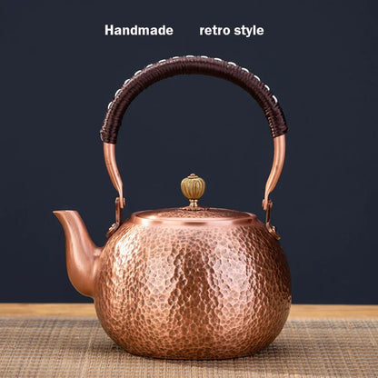 600/1200/1600ml Pure Copper Boiling Tea Kettle Retro Style Handmade Copper Pot Large Capacity Health Care Teapot Boiling Kettle