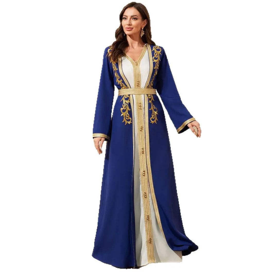Muslim Sets Women Party Dresses Jalabiya Robe Embroidery Abayas Sashes Ramadan Morocco Dubai Arab Kaftan Vestidos 2 Piece Suit