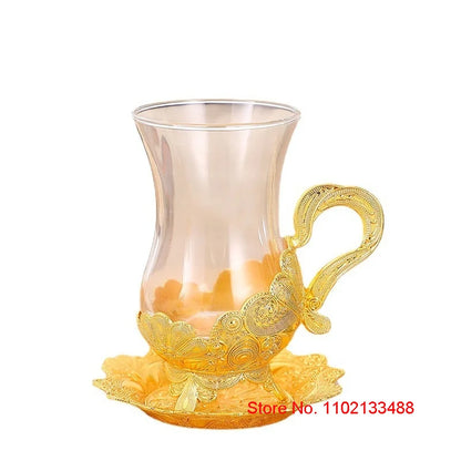 Gold Coffee Cup & Saucer Set – Luxury Middle Eastern Glasware for Tea & Coffee