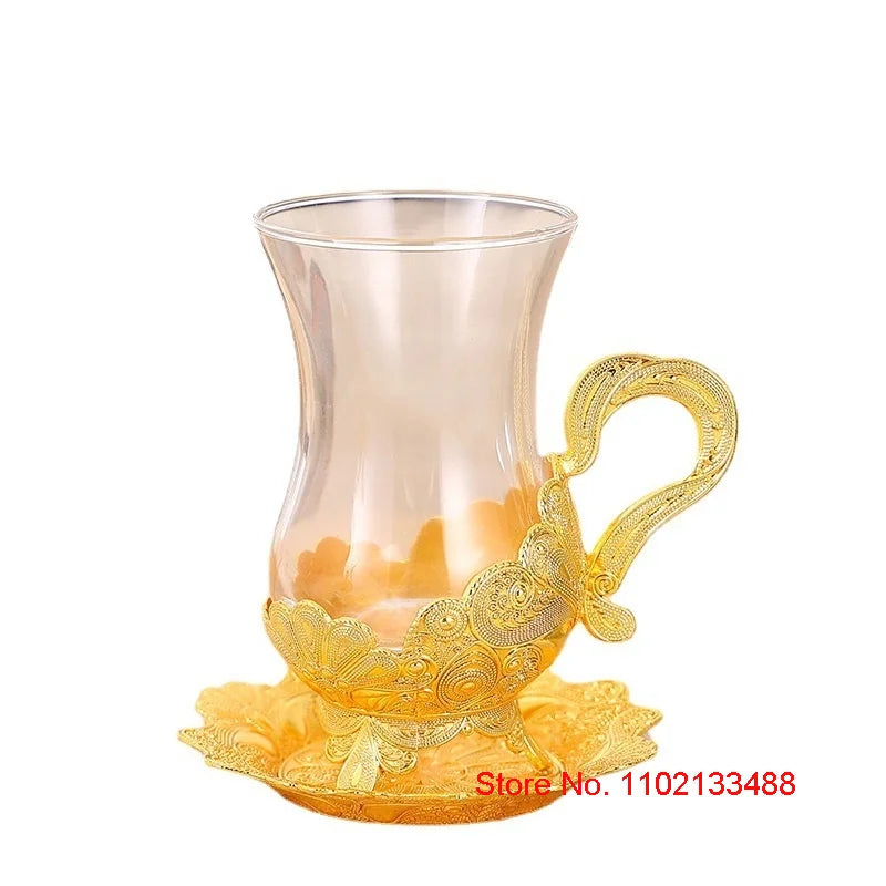 Gold Coffee Cup & Saucer Set – Luxury Middle Eastern Glasware for Tea & Coffee