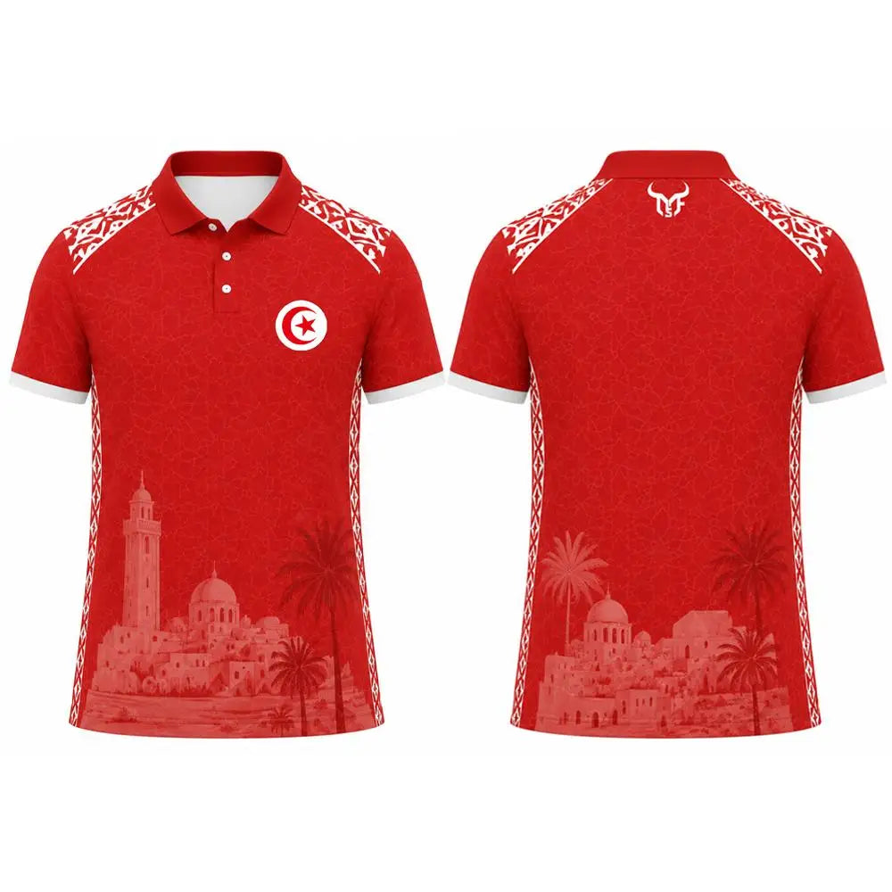 Tunisia Flag & Cityscape Polo – Unisex Breathable Short Sleeve Top