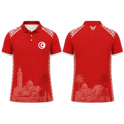 Tunisia Flag & Cityscape Polo – Unisex Breathable Short Sleeve Top