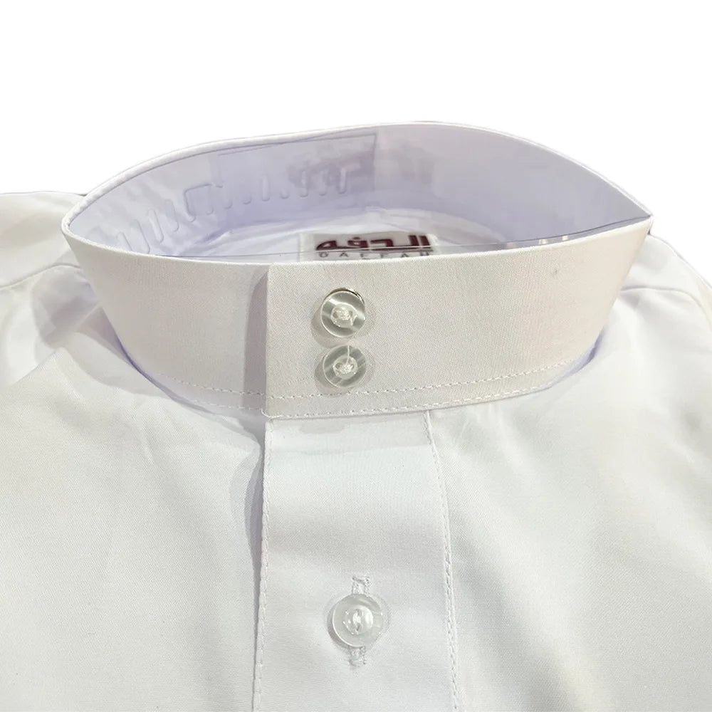 Polyester men's long robe, Qatar style stand collar robe, pocket design, Arabian and Middle Eastern men's clothing, available in