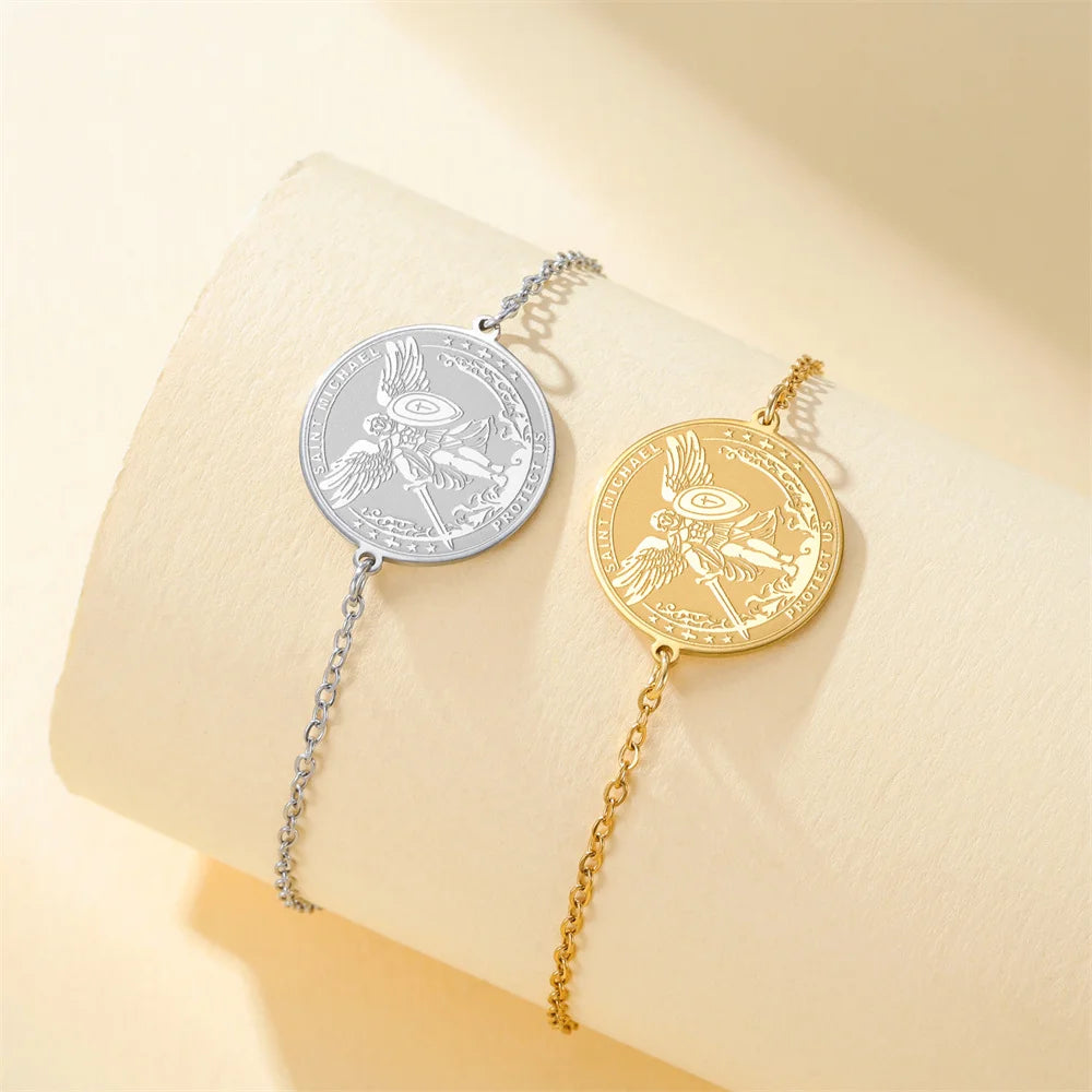 St. Michael Archangel Bracelet Stainless Steel Adjustable Link Chain Braided Rope Jewelry Protect Us Religious Amulet Christian