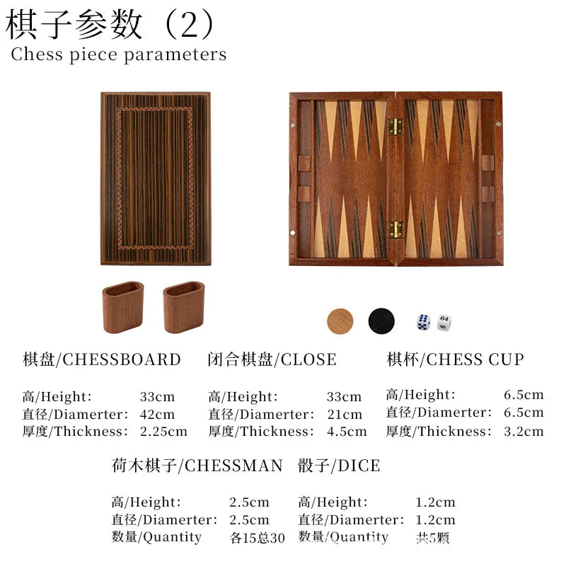 Solid Wood Backgammon Set Educational Family Board Game Leisure Entertainment