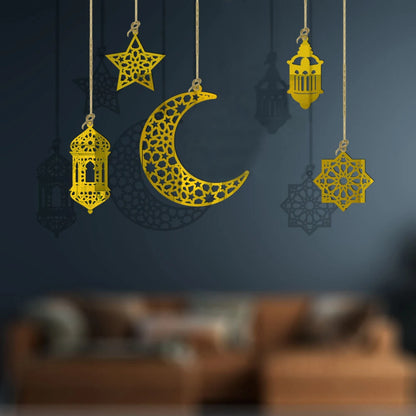 Eid Mubarak Hanging Decoration Acrylic Ramadan Moon Star Lantern Pendant Eid Mubarak Decoration 2026 Eid Party Ornament for Home